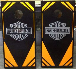 harley davidson decal with orange and black colors