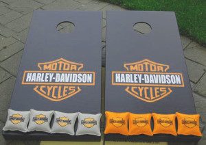 Mate black and strong orange harley cornhole boards