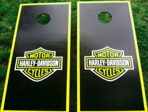 Black with green fluorescent harley davidson cornhole board