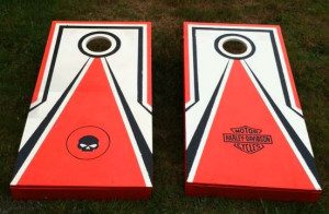 wooden mate red and white harley davidson corn toss board