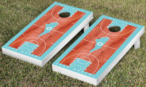 Red wood and Carolina blue cornhole board